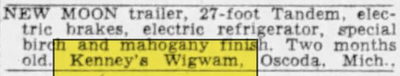 Kenneys Wig Wam (Wig-Wam, Wigwam) - Jan 16 1947 Article